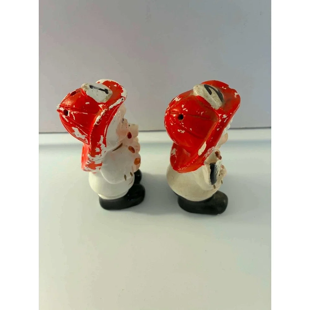 Vintage Japan Salt & Pepper Shakers Set Red Firefighter Boy & Girl Figurines